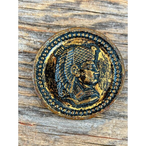 Antique Brass Metal Picture Button Egyptian Pharaoh 1 3/8" - Picture 2 of 9